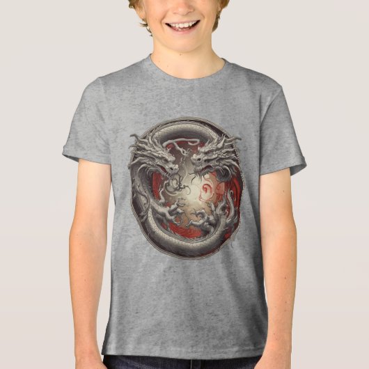 陰陽ドラゴン – 力と精神のバランス トライブレンドＴシャツ (正面)