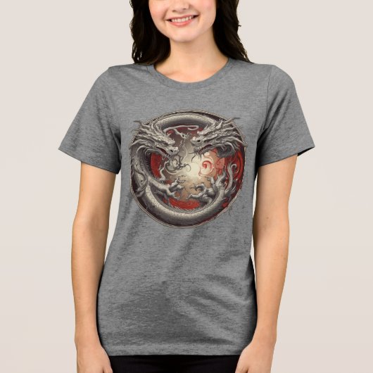 陰陽ドラゴン – 力と精神のバランス トライブレンドＴシャツ (正面)