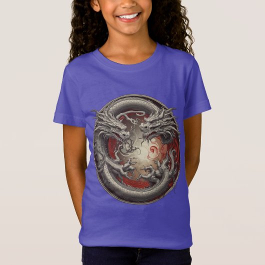 陰陽ドラゴン – 力と精神のバランス Tシャツ (正面)