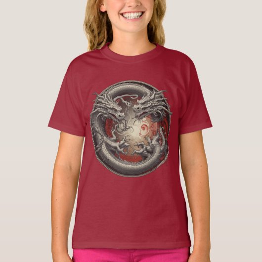 陰陽ドラゴン – 力と精神のバランス Tシャツ (正面)