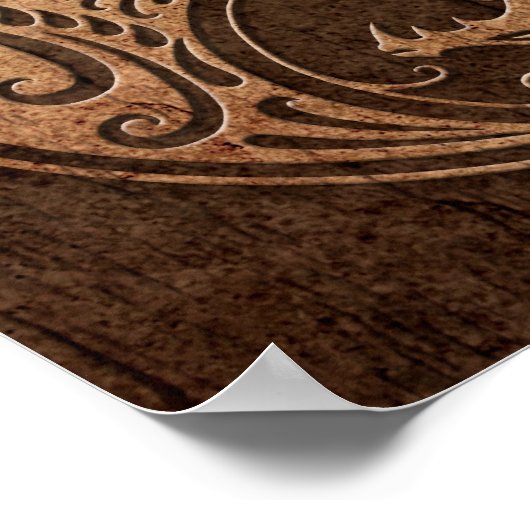 陰陽ドラゴン（木目のエフェクト付き） ポスター (角)