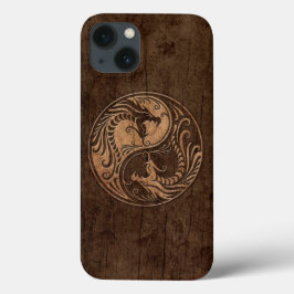 陰陽ドラゴン（木目のエフェクト付き） iPhone 13ケース