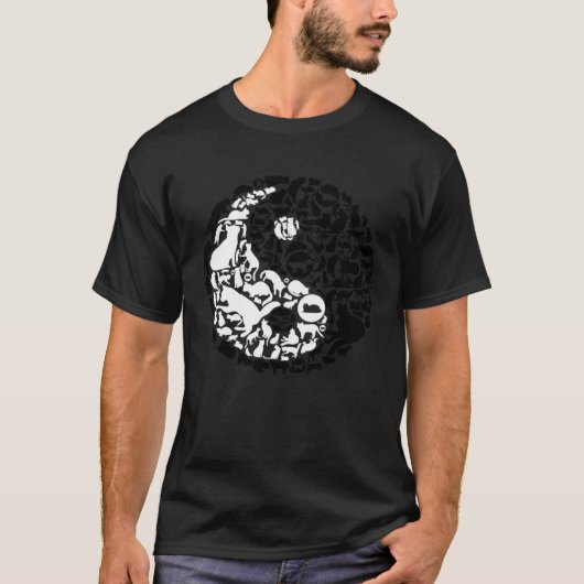 陰陽ネコ陰陽シンボルブラックとホワイトCa Tシャツ (正面)