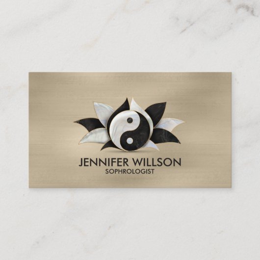 陰陽ハス花 – 真珠と黒の大理石 名刺 (正面)