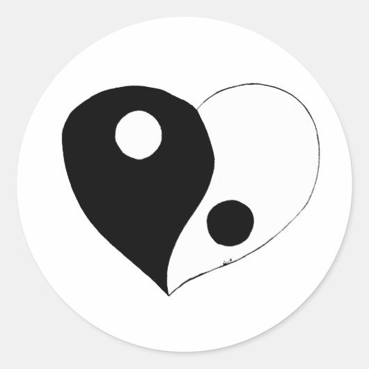 陰陽ハート(B/W) ラウンドシール (正面)