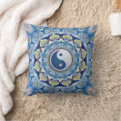 陰陽バランスライフブルーイエローマンダラ クッション (ブランケット)