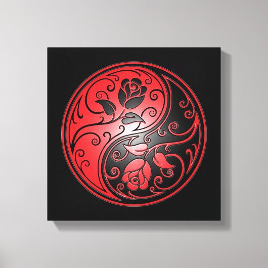陰陽バラ、赤と黒 キャンバスプリント (正面)