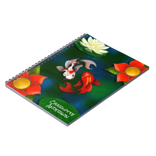 陰陽パーソナライズされたコイフィッシュホワイトロータスポンド ノートブック (左側)