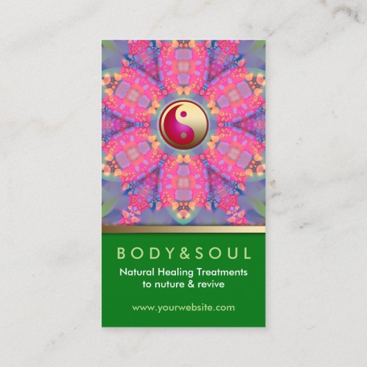 陰陽ヒッパイピンクグリーンヨガビジネスカード 名刺 (裏面)
