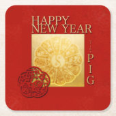 陰陽ピグ中国のペーパーカット年2019紙C スクエアペーパーコースター (正面)