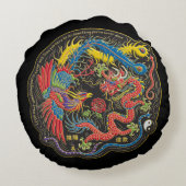 陰陽フェニックスおよびドラゴンの装飾用クッション ラウンドクッション (裏面)
