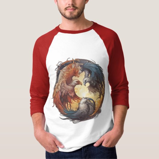 陰陽フェニックス – バランスを通じて再生 Tシャツ (正面)