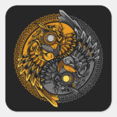 陰陽フクロウドールオーナメントイラストレーション スクエアシール (正面)
