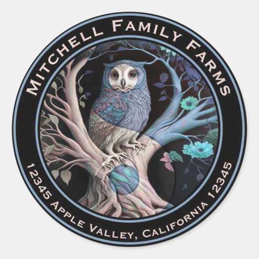 陰陽フクロウビジネスロゴ ラウンドシール (正面)