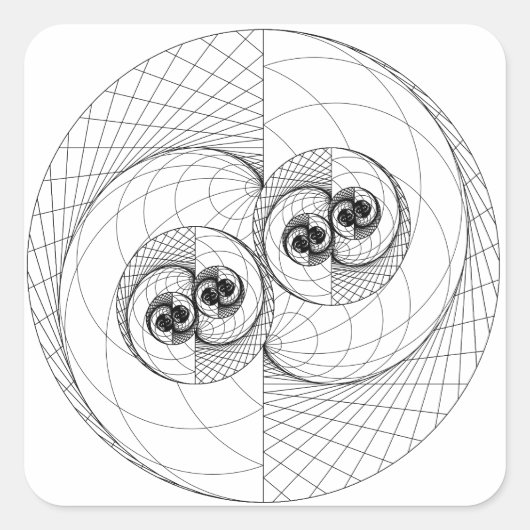 陰陽フラクタル(線のみ)正方形ステッカー スクエアシール (正面)