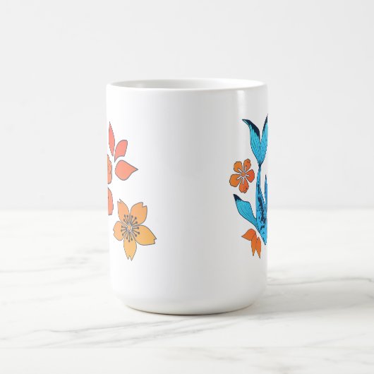陰陽フラワーコイフィッシュブルー コーヒーマグカップ (中央)