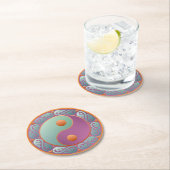 陰陽メダリオンバイオレットターコイズ ラウンドペーパーコースター (インサイチュ)