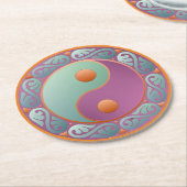 陰陽メダリオンバイオレットターコイズ ラウンドペーパーコースター (アングル)