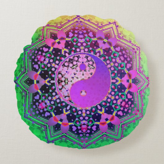 陰陽レインボーラブジオメトリ ラウンドクッション (正面)