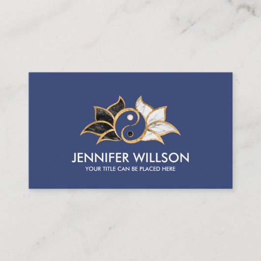 陰陽ロータスフラワー白黒大理石と金ゴールド 名刺 (正面)