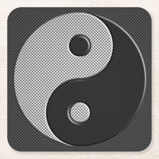 陰陽中の炭素繊維プリントスタイル スクエアペーパーコースター (正面)
