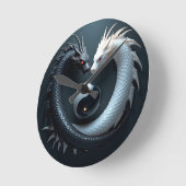 陰陽太極黒白ドラゴン ラウンド壁時計 (傾斜)
