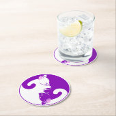 陰陽猫禅ヨガ瞑想紫ホワイト ラウンドペーパーコースター (インサイチュ)