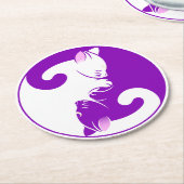 陰陽猫禅ヨガ瞑想紫ホワイト ラウンドペーパーコースター (アングル)