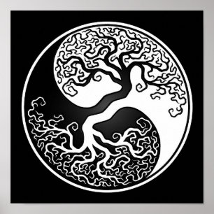 陰陽白くおよび黒い生命の樹 ポスター