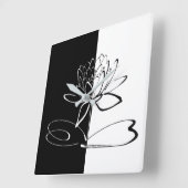 陰陽白黒ロータスブロッサム スクエア壁時計 (傾斜)