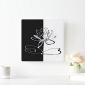 陰陽白黒ロータスブロッサム スクエア壁時計 (ホーム)