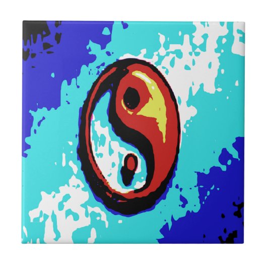 陰陽符号の赤と青芸術的 タイル (正面)