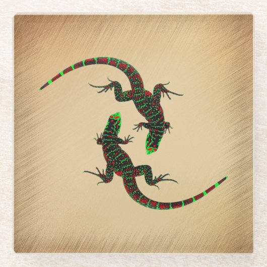 陰陽素朴トカゲ ガラスコースター (正面)