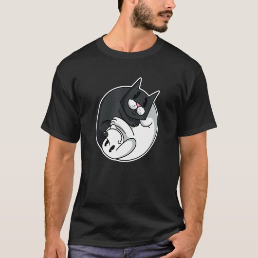 陰陽記号 猫 犬 動物 かわいい ペットオーナー Tシャツ (正面)