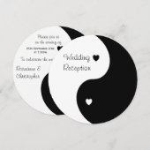 陰陽黒と白のハート 結婚式の披露宴 招待状 (正面/裏面)