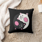 陰陽黒白の眠り猫 クッション (ブランケット)