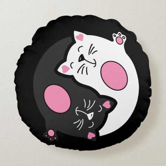 陰陽黒白の眠り猫 ラウンドクッション (正面)