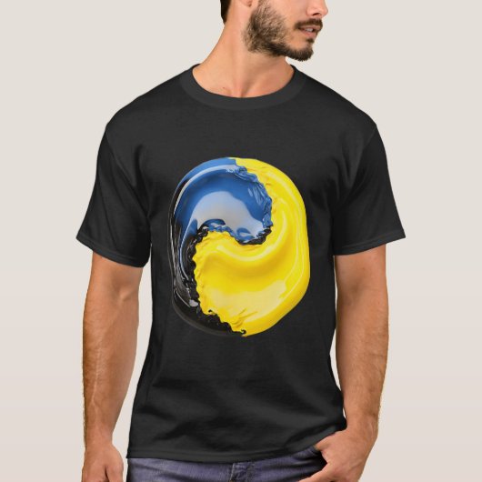 陰陽 ウクライナ 青と黄色 Tシャツ (正面)