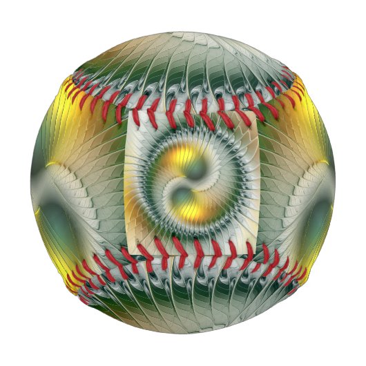 陰陽 グリーン イエロー 抽象的 カラフル フラクタル 野球ボール (正面)