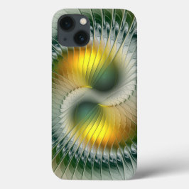 陰陽 グリーン イエロー 抽象的 カラフル フラクタル iPhone 13ケース