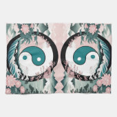 陰陽、フローラマウンテンピンクセージティール(緑がかった色) キッチンタオル (横)