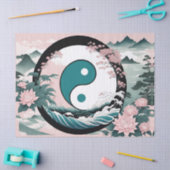 陰陽、フローラマウンテンピンクセージティール（緑がかった色） 薄葉紙 (クラフト)