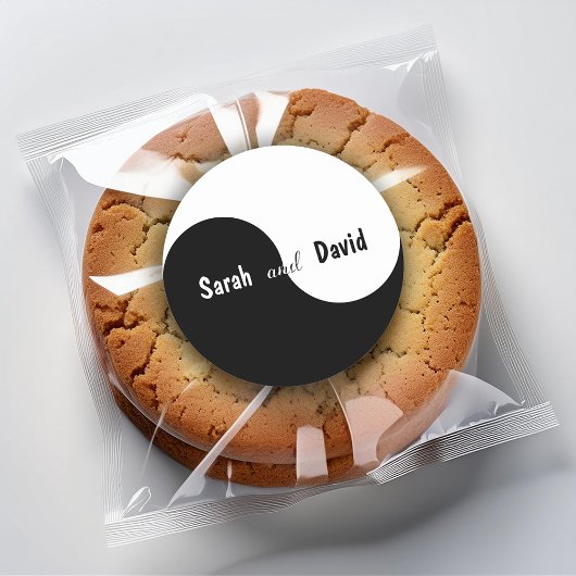 陰陽 ブラック＆ホワイトの花嫁と花婿の名前 ウェディング ラウンドシール