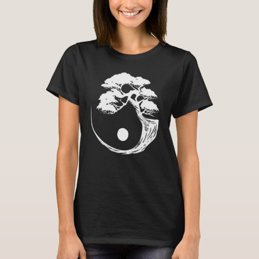 陰陽 盆栽の木 日本の仏教禅 Tシャツ (正面)