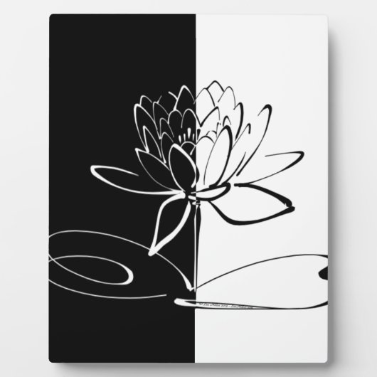 陰陽 黒と白の蓮の花 フォトプラーク (正面)