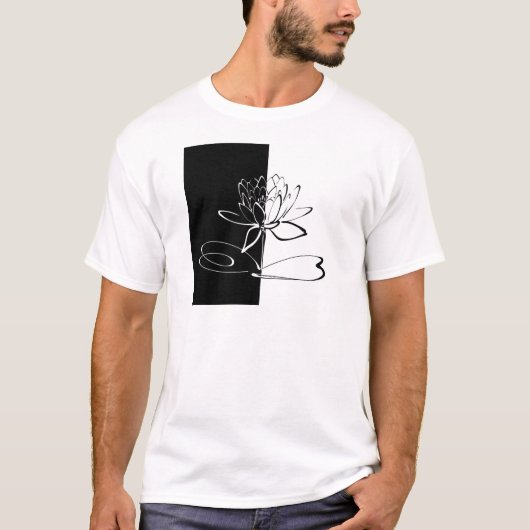 陰陽 黒と白の蓮の花 Tシャツ (正面)