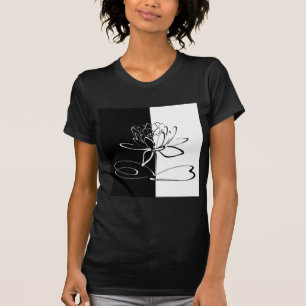 陰陽 黒と白の蓮の花 Tシャツ