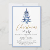 陳腐なほこりっぽいブルーパゴダクリスマス招待状 招待状 (正面)