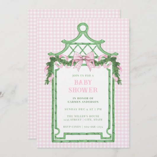 陳腐名門私立校風の塔クリスマスベビーシャワー 招待状 (正面/裏面)