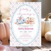 陳腐名門私立校風の秋ティーベイビーシャワー 招待状